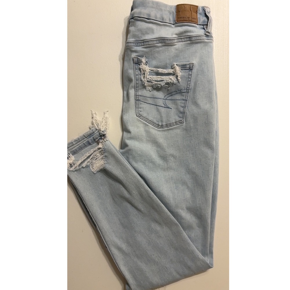American Eagle Curvy Hi-Rise Jegging Ripped Distressed Jeans Size 10‎ 27" Waist - Picture 9 of 11